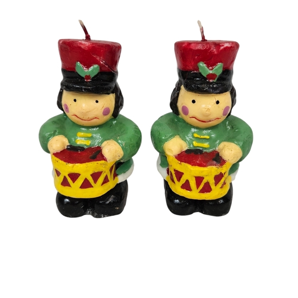 Vintage Unbranded‎ Christmas Toy Soldier Drummer Boy 4 Inch Candle Set of 2